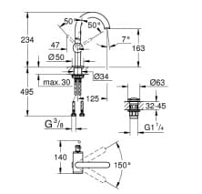 Vòi Chậu Lavabo Nóng Lạnh 1 Lỗ Đức Grohe 32043GL3 3