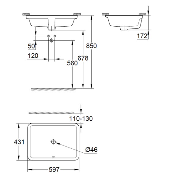 Chậu rửa lavabo GROHE âm bàn Eurocube 60cm 3970900H